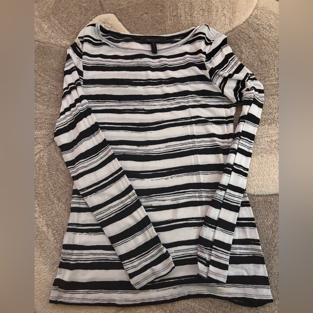 BCBGMaxAzria Monochrome Striped Long Sleeve Top
